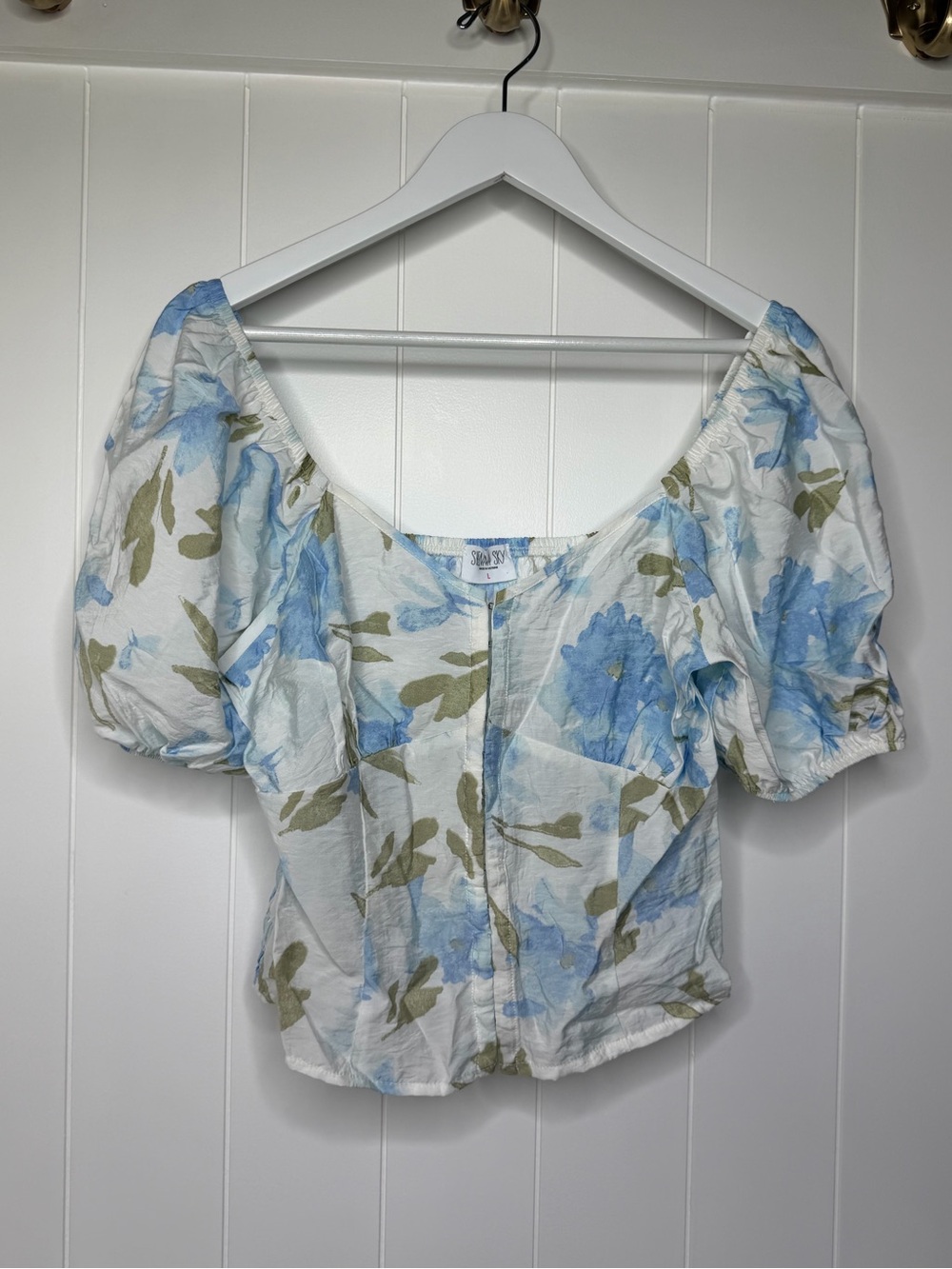 Sienna Sky White Crop Top with Blue Floral Print